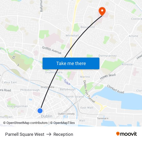 Parnell Square West to Reception map