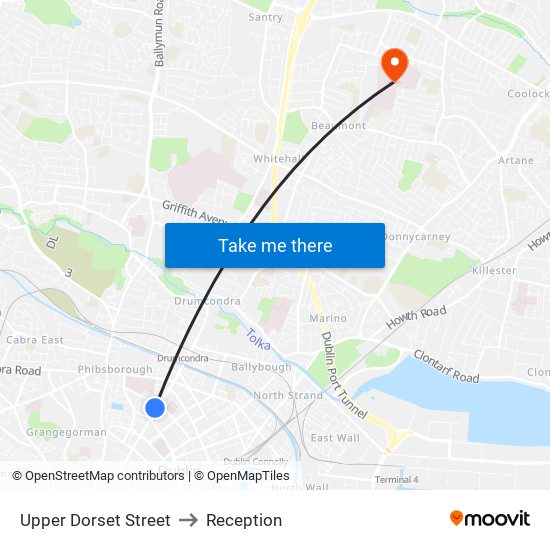 Upper Dorset Street to Reception map