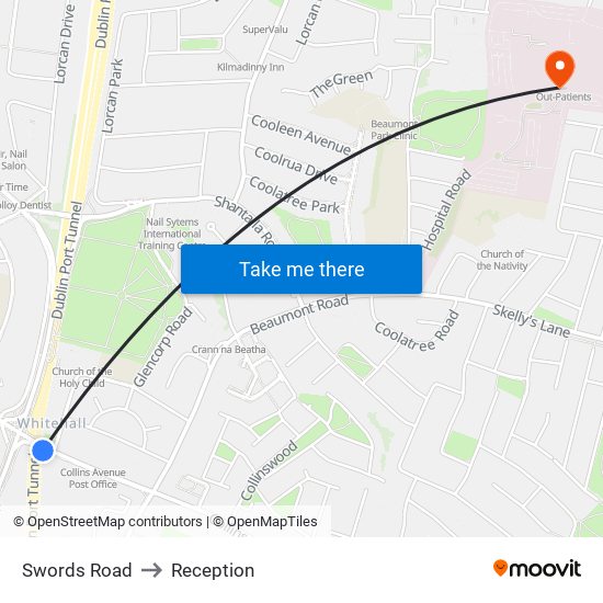 Swords Road to Reception map