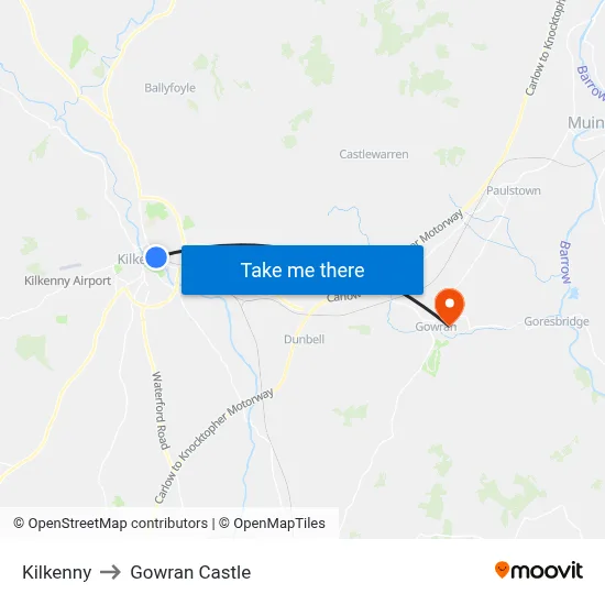 Kilkenny to Gowran Castle map