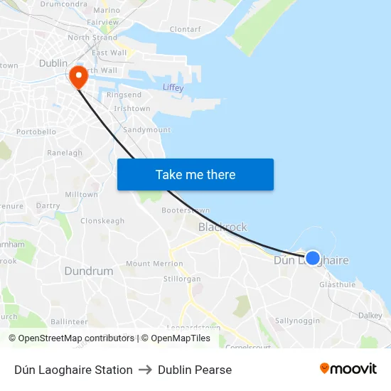 Dún Laoghaire Station to Dublin Pearse map