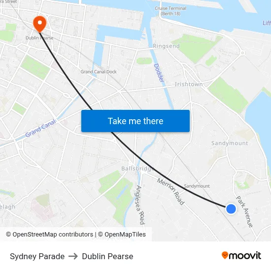 Sydney Parade to Dublin Pearse map