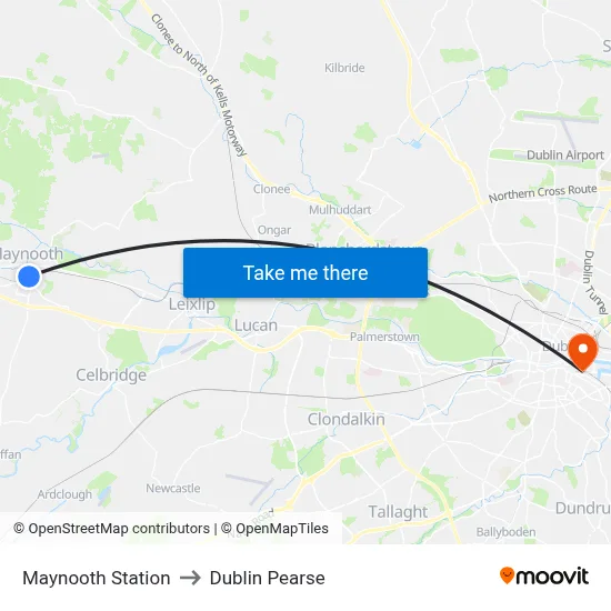 Maynooth Station to Dublin Pearse map