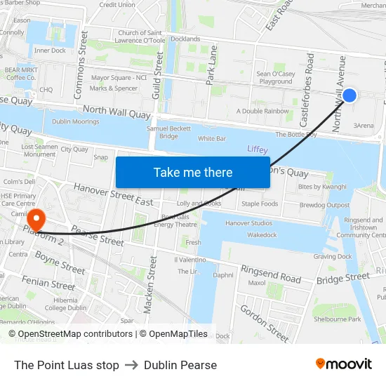 The Point Luas stop to Dublin Pearse map