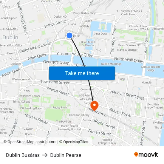 Dublin Busáras to Dublin Pearse map