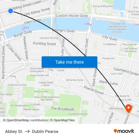 Abbey St. to Dublin Pearse map