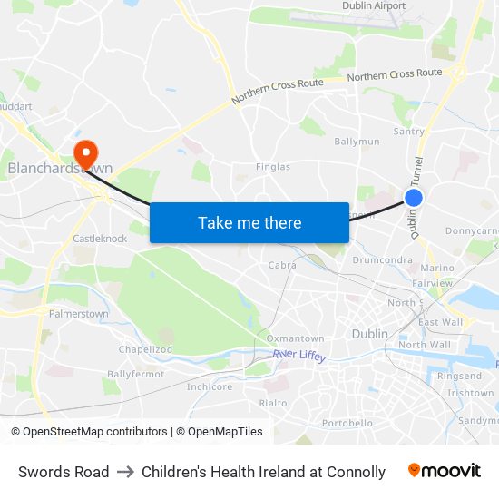 Swords Road to Children's Health Ireland at Connolly map