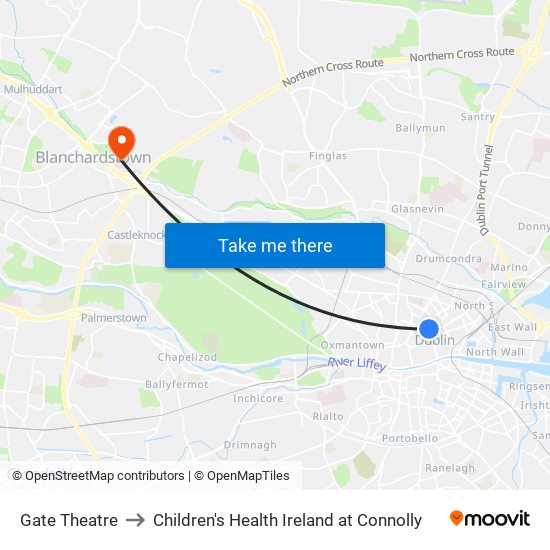 Gate Theatre to Children's Health Ireland at Connolly map