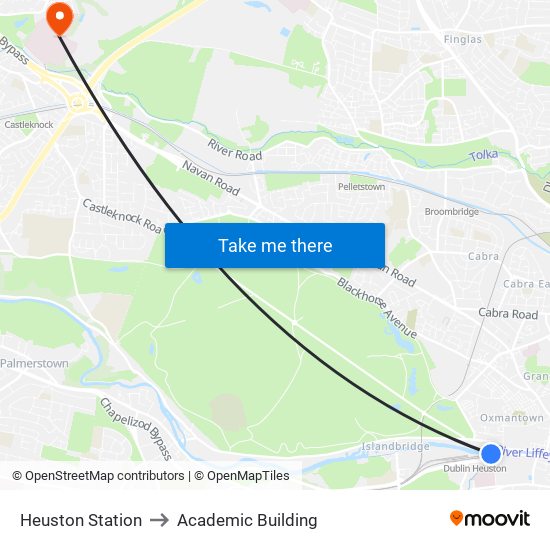 Heuston Station to Academic Building map