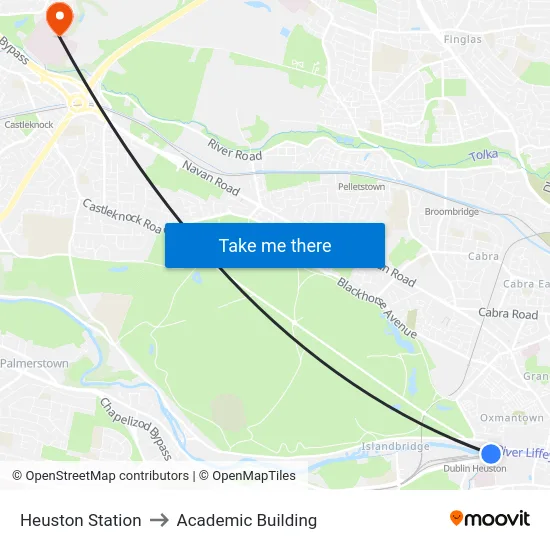 Heuston Station to Academic Building map