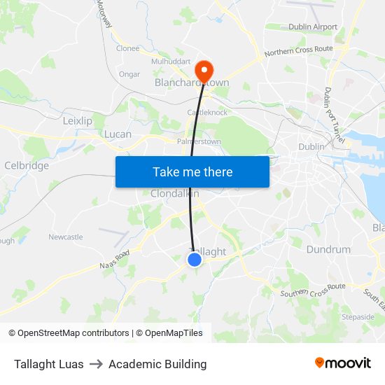 Tallaght Luas to Academic Building map
