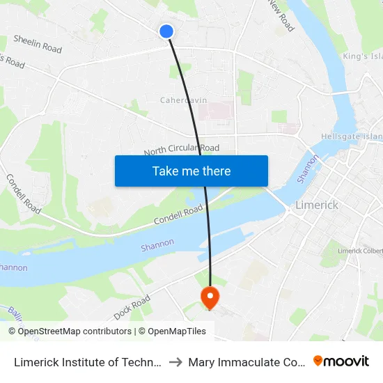 Limerick Institute of Technology to Mary Immaculate College map