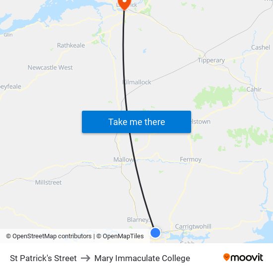 St Patrick's Street to Mary Immaculate College map