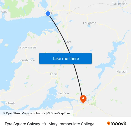 Eyre Square Galway to Mary Immaculate College map