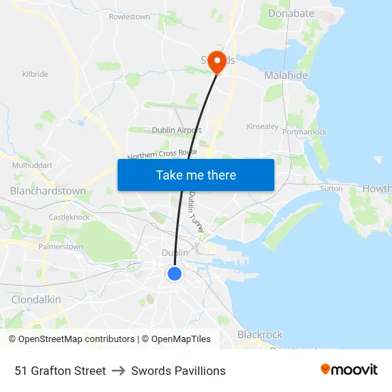 51 Grafton Street to Swords Pavillions map