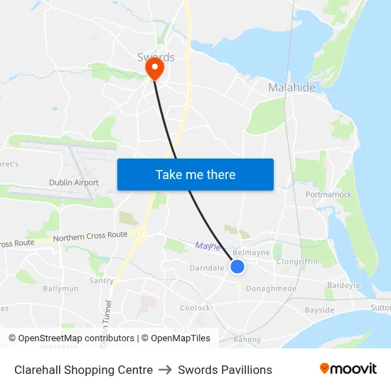 Clarehall Shopping Centre to Swords Pavillions map