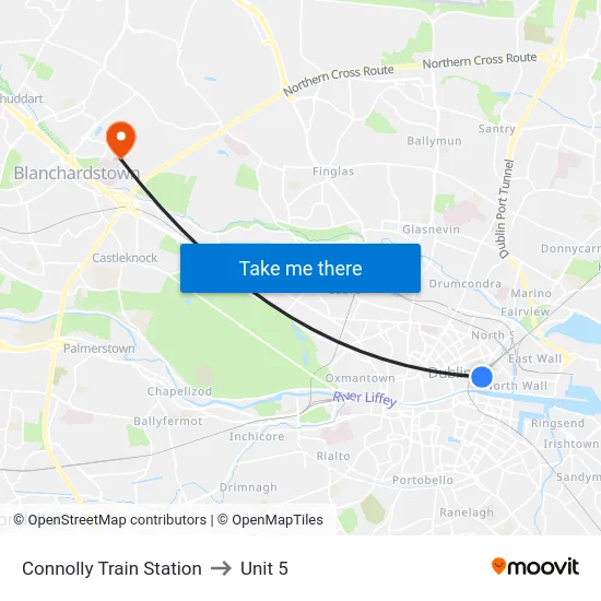 Connolly Train Station to Unit 5 map