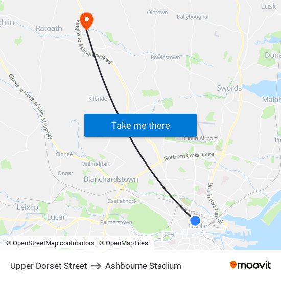 Upper Dorset Street to Ashbourne Stadium map