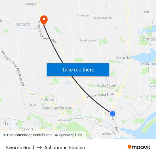 Swords Road to Ashbourne Stadium map