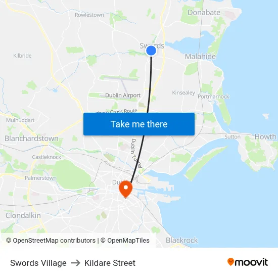 Swords Village to Kildare Street map