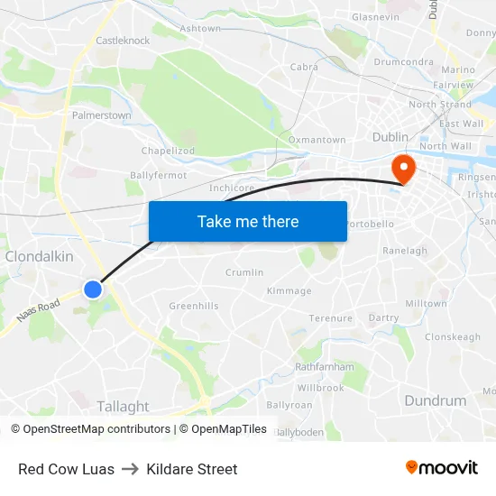 Red Cow Luas to Kildare Street map