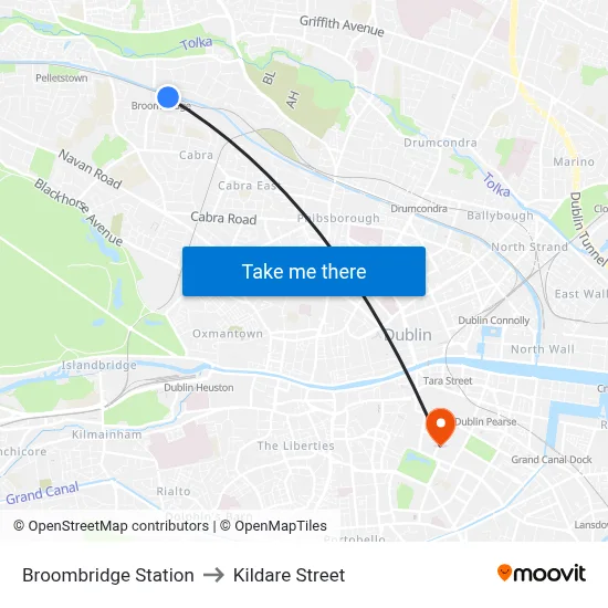Broombridge Station to Kildare Street map