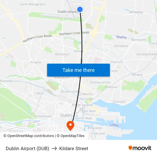 Dublin Airport (DUB) to Kildare Street map