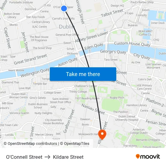 O'Connell Street to Kildare Street map