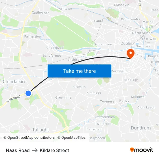 Naas Road to Kildare Street map