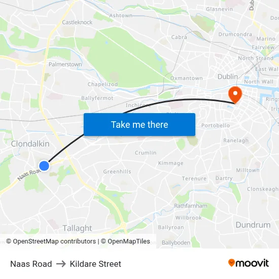 Naas Road to Kildare Street map