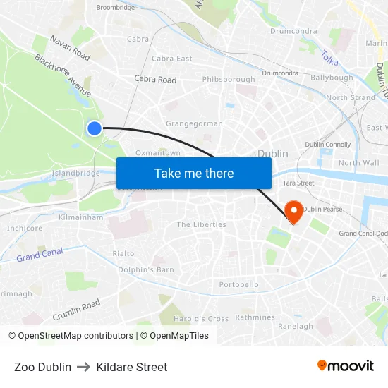 Zoo Dublin to Kildare Street map