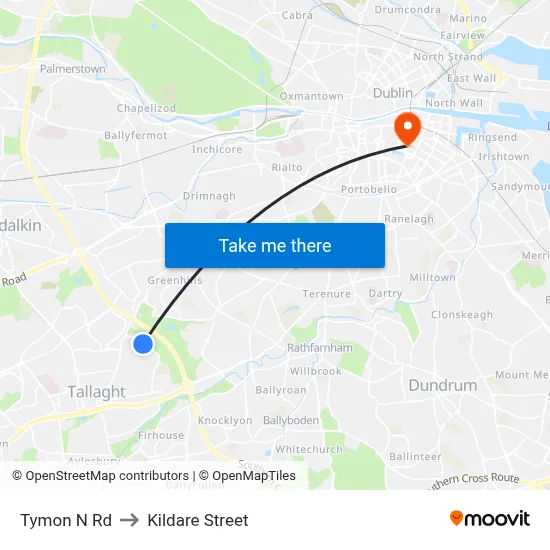 Tymon N Rd to Kildare Street map