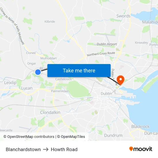 Blanchardstown to Howth Road map