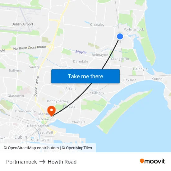Portmarnock to Howth Road map