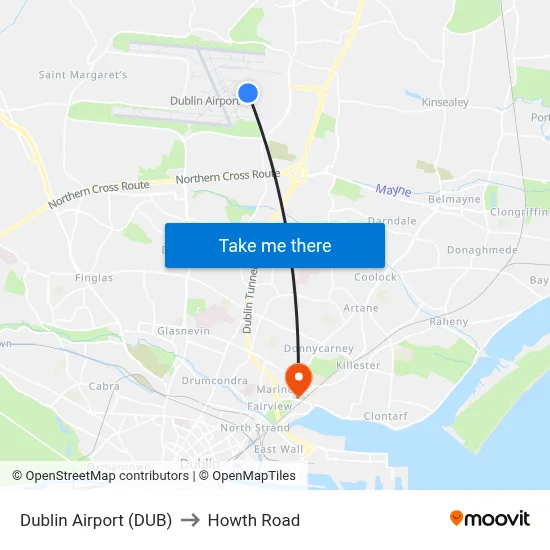 Dublin Airport (DUB) to Howth Road map
