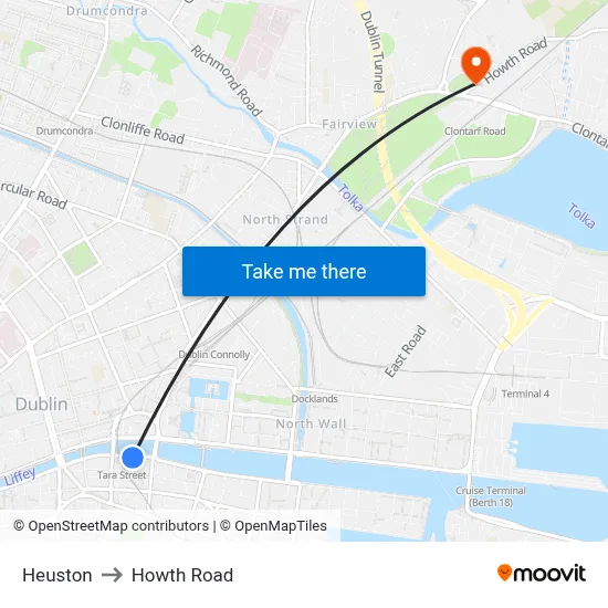 Heuston to Howth Road map