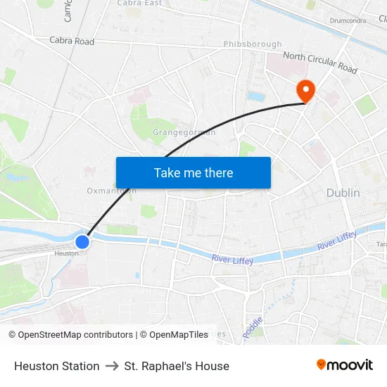 Heuston Station to St. Raphael's House map