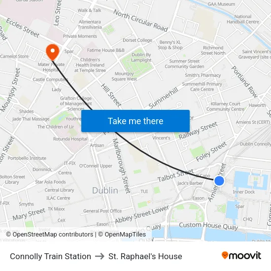 Connolly Train Station to St. Raphael's House map