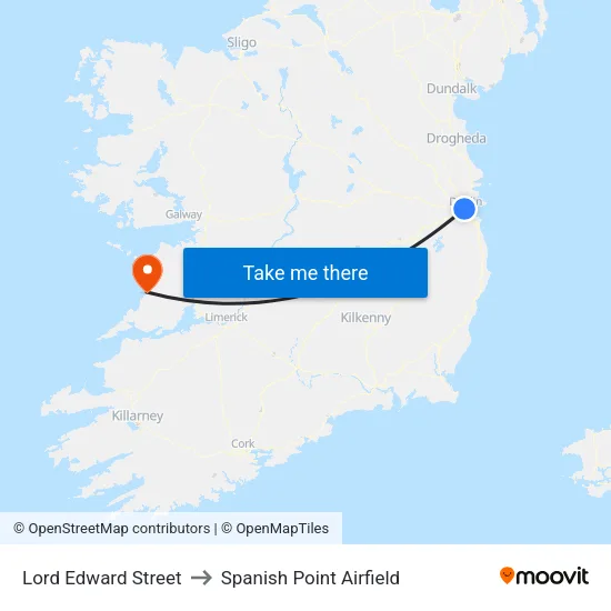 Lord Edward Street to Spanish Point Airfield map