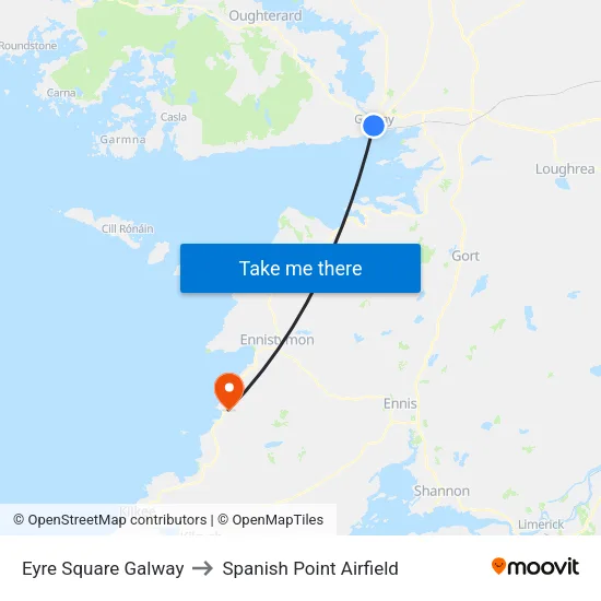 Eyre Square Galway to Spanish Point Airfield map