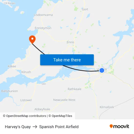 Harvey's Quay to Spanish Point Airfield map
