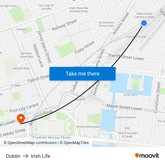 Dublin to Irish Life map