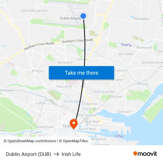 Dublin Airport (DUB) to Irish Life map