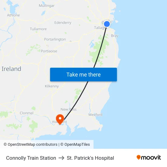 Connolly Train Station to St. Patrick's Hospital map