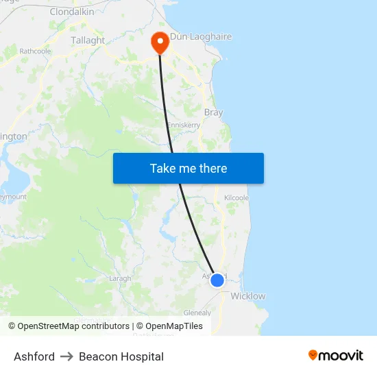 Ashford to Beacon Hospital map