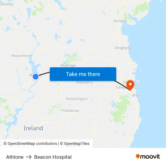 Athlone to Beacon Hospital map