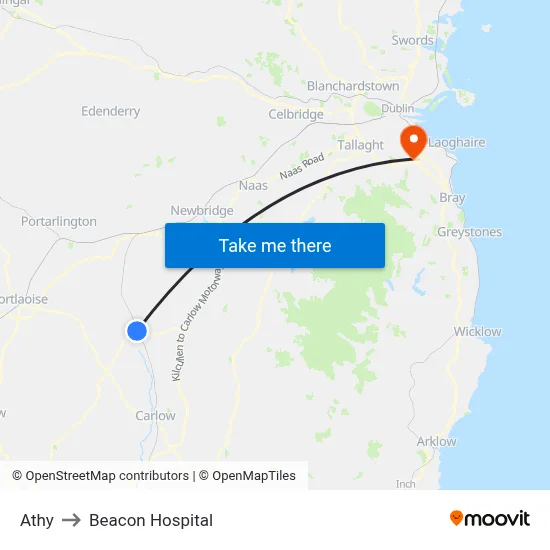 Athy to Beacon Hospital map