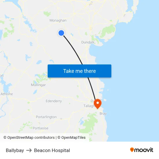 Ballybay to Beacon Hospital map