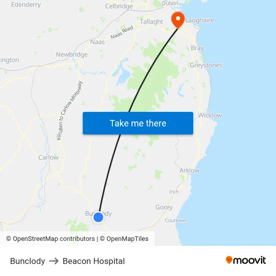 Bunclody to Beacon Hospital map