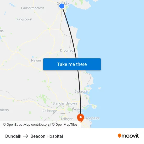 Dundalk to Beacon Hospital map